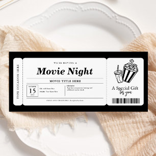 Movie Night Gift Coupon Biljett Inbjudningar