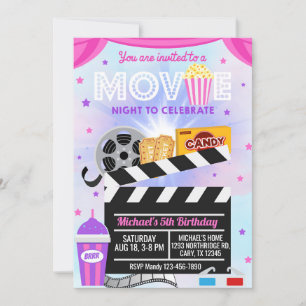 Movie night Girl-födelsedagsinbjudan. Inbjudningar