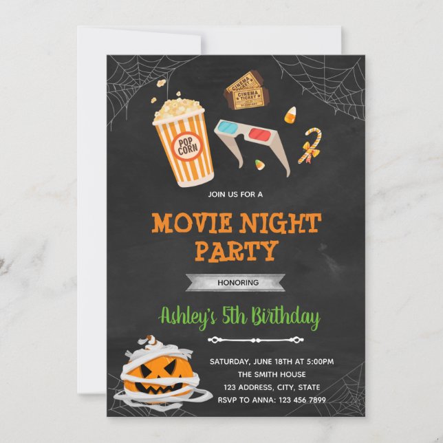 Movie night halloween-inbjudan tack kort (Framsida)