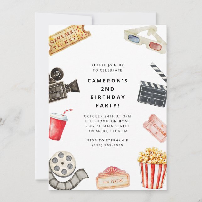 Movie Night Kids Birthday Party Invitation Inbjudningar (Framsida)