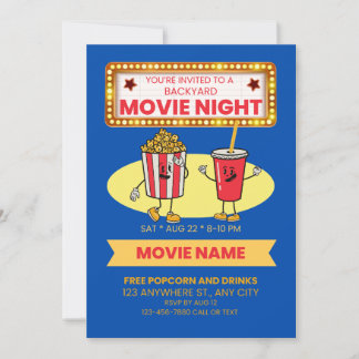 Movie Night Kids Popcorn Party Inbjudningar