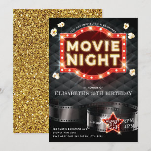Movie Night Luxury Guld Glitter Inbjudningar