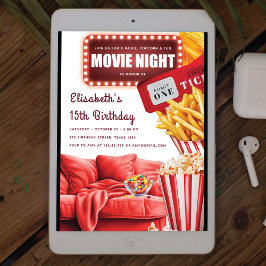 Movie Night Modern Red Birthday Inbjudningar