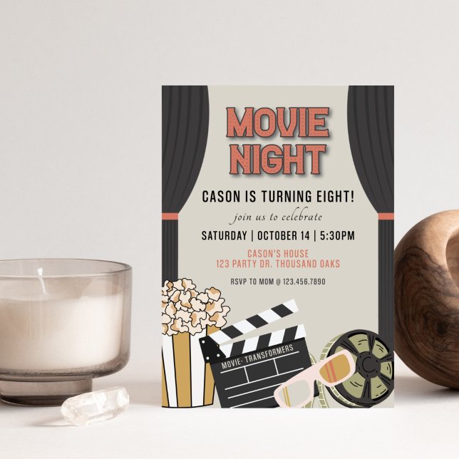 Movie Night, Movie Tema, Movie night inbjudan, Inbjudningar (Skapare uppladdad)
