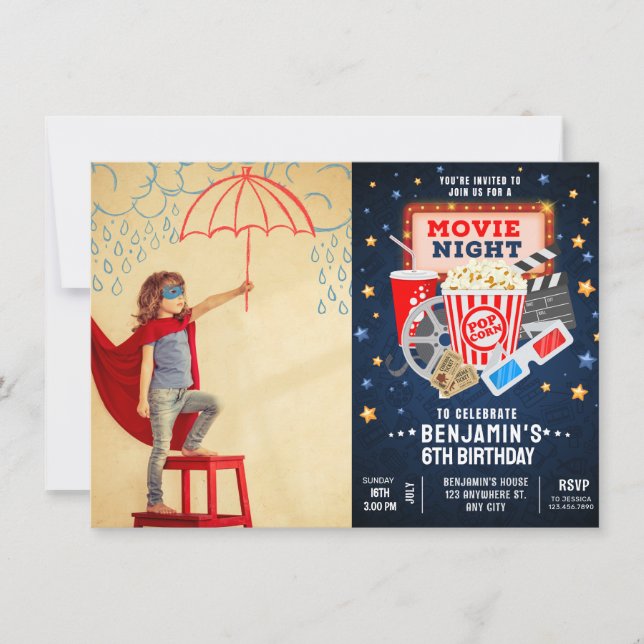 Movie night Photo Birthday-inbjudan Inbjudningar (Framsida)