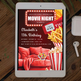 Movie Night Roligt Modern Red Birthday Inbjudningar
