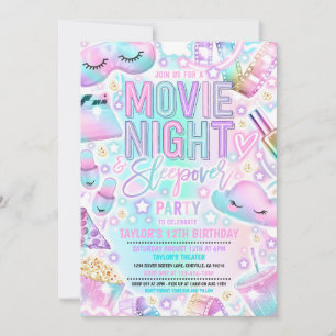 Movie Night Sleepover Pastel Rainbow Birthday Inbjudningar