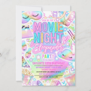 Movie Night Sleepunder Pastel Rainbow Birthday Inbjudningar