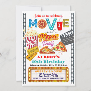 Movie och Pizza Födelsedagsfest inbjudan