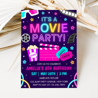 Movie Party Birthday Invitation Inbjudningar