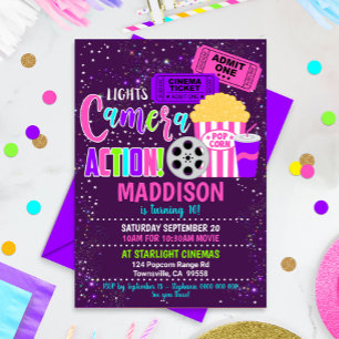 Movie Party bjudande Cinema Party Girl Girl Inbjudningar