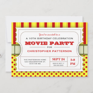 Movie Party Födelsedagsfest Adapter Biljett  Rött Inbjudningar