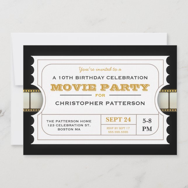 Movie Party Födelsedagsfest Admission Biljett Inbjudningar (Framsida)