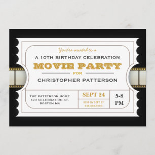 Movie Party Födelsedagsfest Admission Biljett Inbjudningar