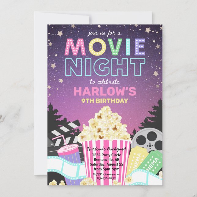 Movie Party-inbjudan | Filmkvällstid Inbjudningar (Framsida)