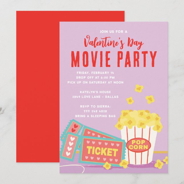 Movie Party-inbjudan för Valentines day Inbjudningar (Fram/baksida)