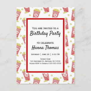 Movie Popcorn Birthday Inbjudan Vykort