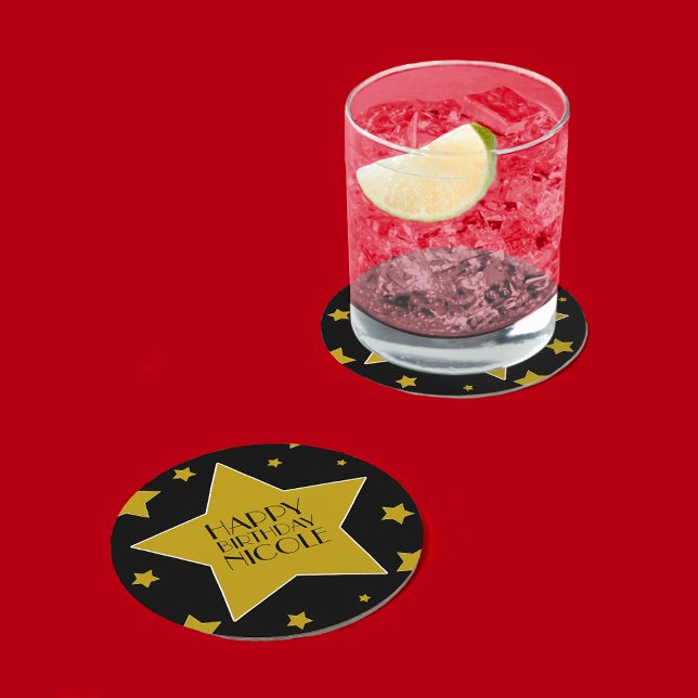 Movie Star Birthday Black och Guld Stars Underlägg Papper Rund (Skapare uppladdad)