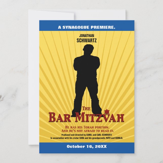 Movie Star Pub Mitzvah Inbjudan Gult Blue (Framsida)