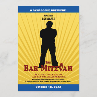 Movie Star Pub Mitzvah Inbjudan Gult Blue