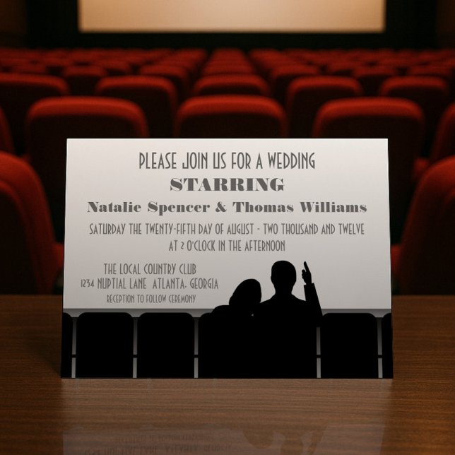 Movie Theater bröllopsbjudan, Grått Inbjudningar (Gray Movie Theater Wedding Invite)