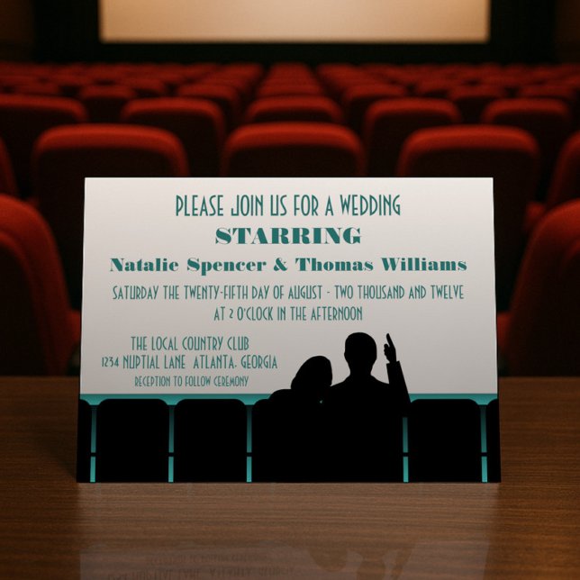 Movie Theater bröllopsinbjudan, Teal Inbjudningar (Teal Movie Theater Wedding Invite)