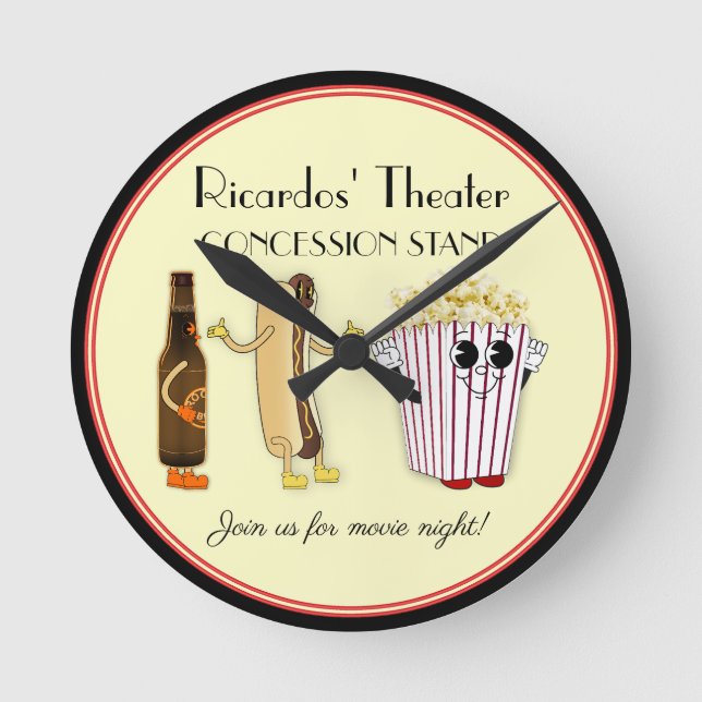 Movie Theater Concession Stand Hotdog Popcorn  Rund Klocka (Framsida)