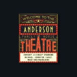 Movie Theater Marquee Home Cinema | Anpassat namn Canvastryck<br><div class="desc">Njut av en familjemiljö i stil med den här originalteatern/teaterinslagna canvas-väggen. Den här personligen kan se ut som en retro-filmmarsche med faux ljus och mycket gnistra. Den är det perfekt ritzy-tillbehöret för alla filmbuff. Det huvudsakliga färg-systemet är rött, guld och svart. All text kan vara personlig förutom ord "välkommen till"...</div>