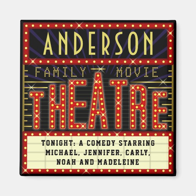 Movie Theater Marquee Home Cinema | Anpassat namn Magnet (Framsidan)