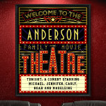 Movie Theater Marquee Home Cinema | Anpassat namn Poster<br><div class="desc">Njut av en familjemiljö i stil med den här originalteatern/teaterväggen poster. Den här personligen poster som en retro-filmmarsch med faux ljus och mycket gnistra. Den är perfektens rituella tillbehör till alla filmbuff. Det huvudsakliga färg-systemet är rött, guld och svart. All text kan vara personlig förutom ord "Välkommen till" och "teater"....</div>