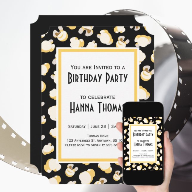 Movie Theater Popcorn Theme Birthday-inbjudan Inbjudningar (Skapare uppladdad)
