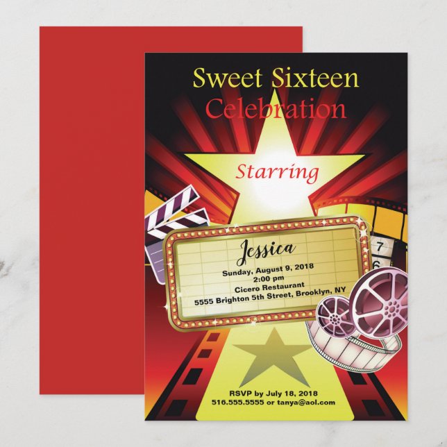 Movie Theme Sweet 16-inbjudan Inbjudningar (Fram/baksida)