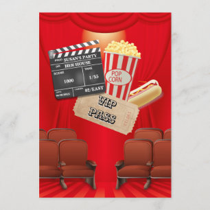 Movie VIP popcorn biljett clapper board party Inbjudningar