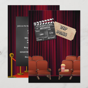 Movie VIP popcorn biljett clapper board screening Inbjudningar