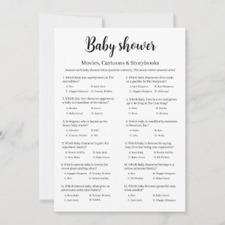 Movies Cartoons Storybooks Baby Shower Trivia Game Inbjudningar