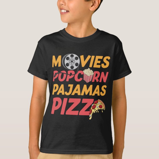 Movies Popcorn Pajamas Pizza Funny T Shirt (Framsida)