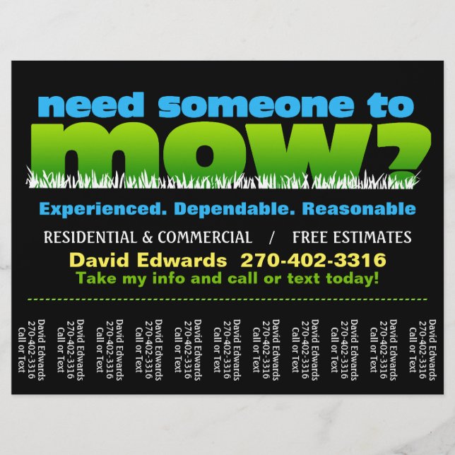 Mow Grass_Anpassningsbar Dave Edwards Reklamblad (Framsidan)