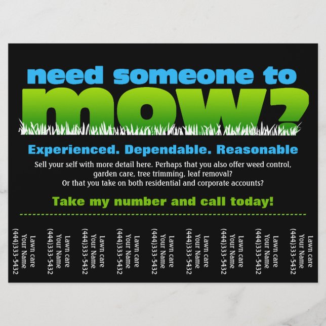Mow Grass Gräsmatta Earmoney Reklamblad (Framsidan)