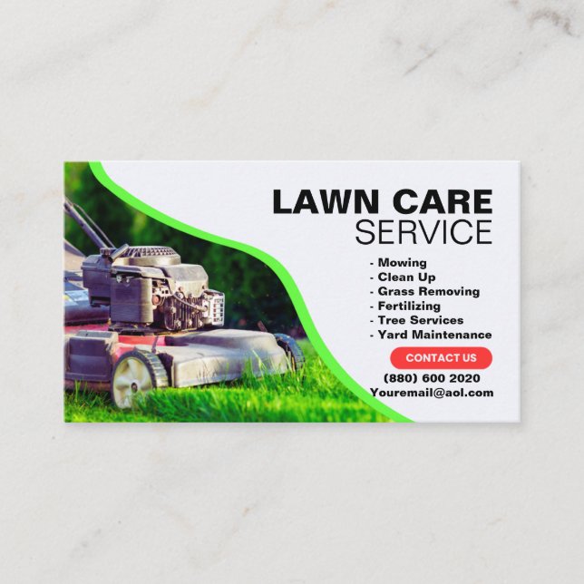 Mowing Clean Up  Grass Removing Lawn care services Visitkort (Framsida)