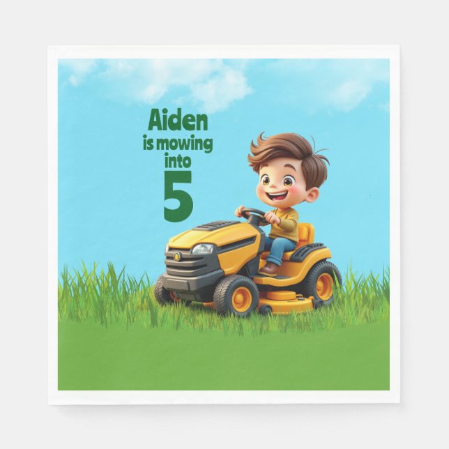 Mowing Into Lawn Mower Birthday Party Pappersservett (Framsidan)