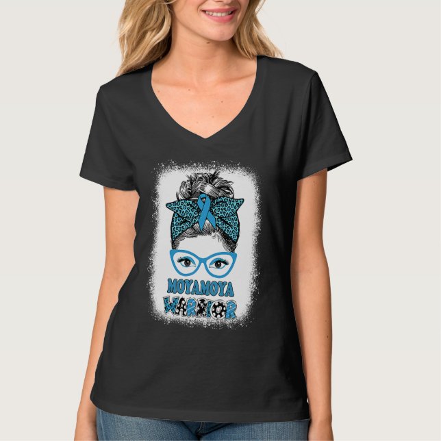 Moyamoya Disease Awareness Messy Bun Blue Ribbon W T Shirt (Framsida)