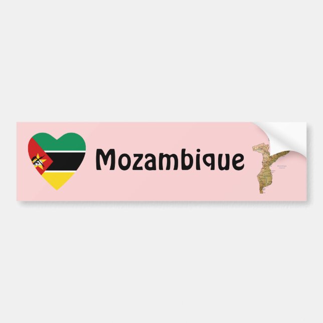 Mozambikiska flagghjärta + kartdekal bildekal (Framsidan)