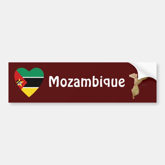 Mozambikiska flagghjärta + kartdekal bildekal (Framsidan)
