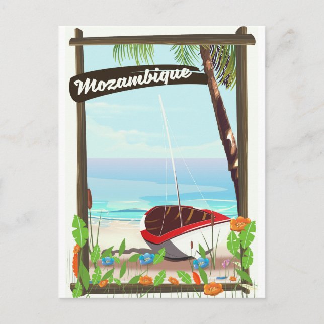 Mozambique Fiskebåt tecknad semester affisch Vykort (Framsida)