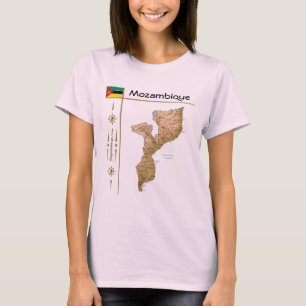 Mozambique-karta + flagga + titel T-shirt