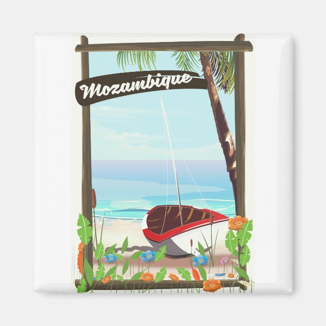 Mozambiques fiskebåt tecknad semester affisch magnet (Framsidan)