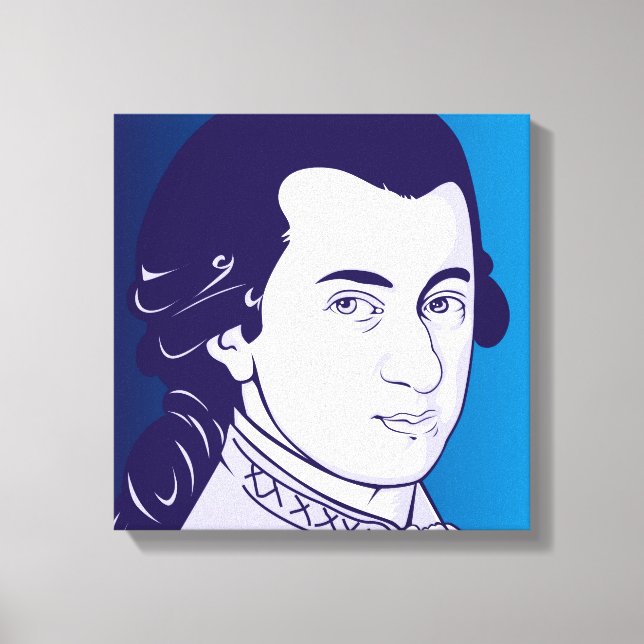 Mozart på Canvas - Tecknad Stil, blått/vitt (Framsida)
