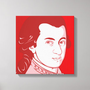 Mozart på Canvas - Tecknad Stil, röd/vit