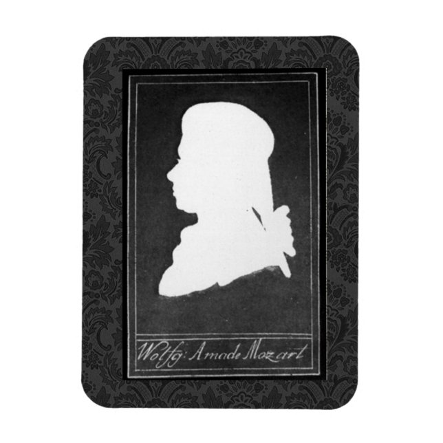 Mozart Profile Papper Cutout White på Black Magnet (Vertikal)