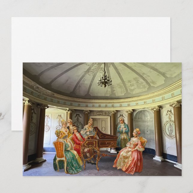 Mozart spelar cembalo platt julkort (Fram/baksida)